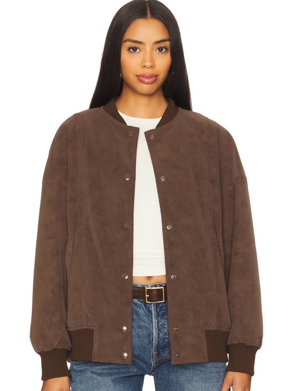 Line & Dot Dark Brown Suede Bomber Jacket